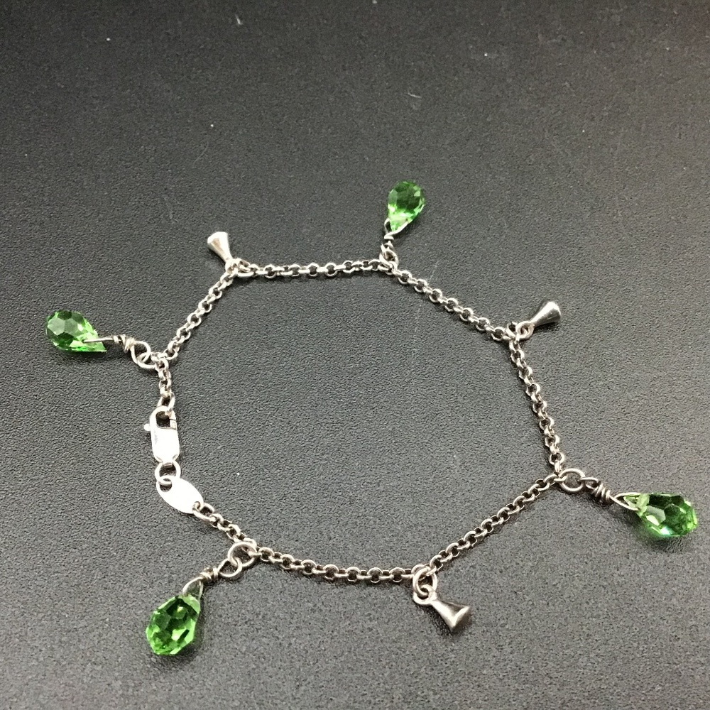 Italy 925 Sterling Silver bracelet with green Crystals Hallmarked